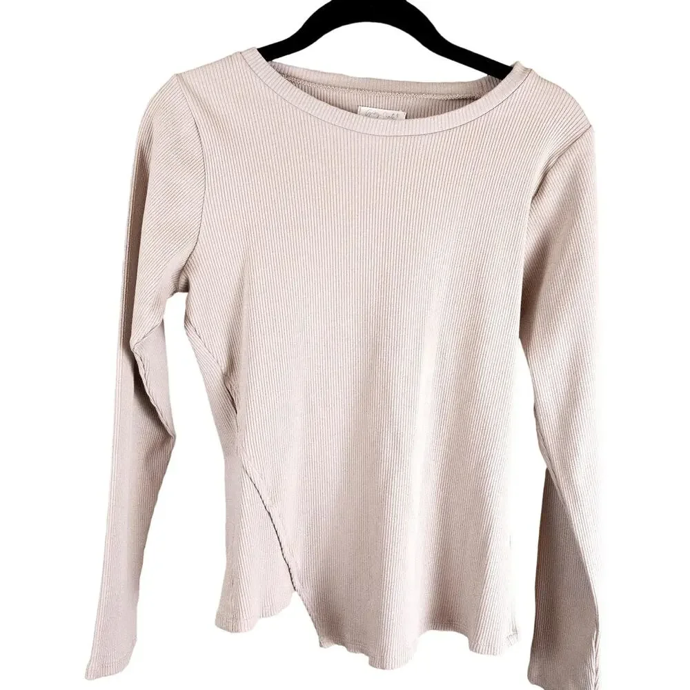 Grey State Ribbed Pullover Beige Sweater 3 - Picture 1 of 6